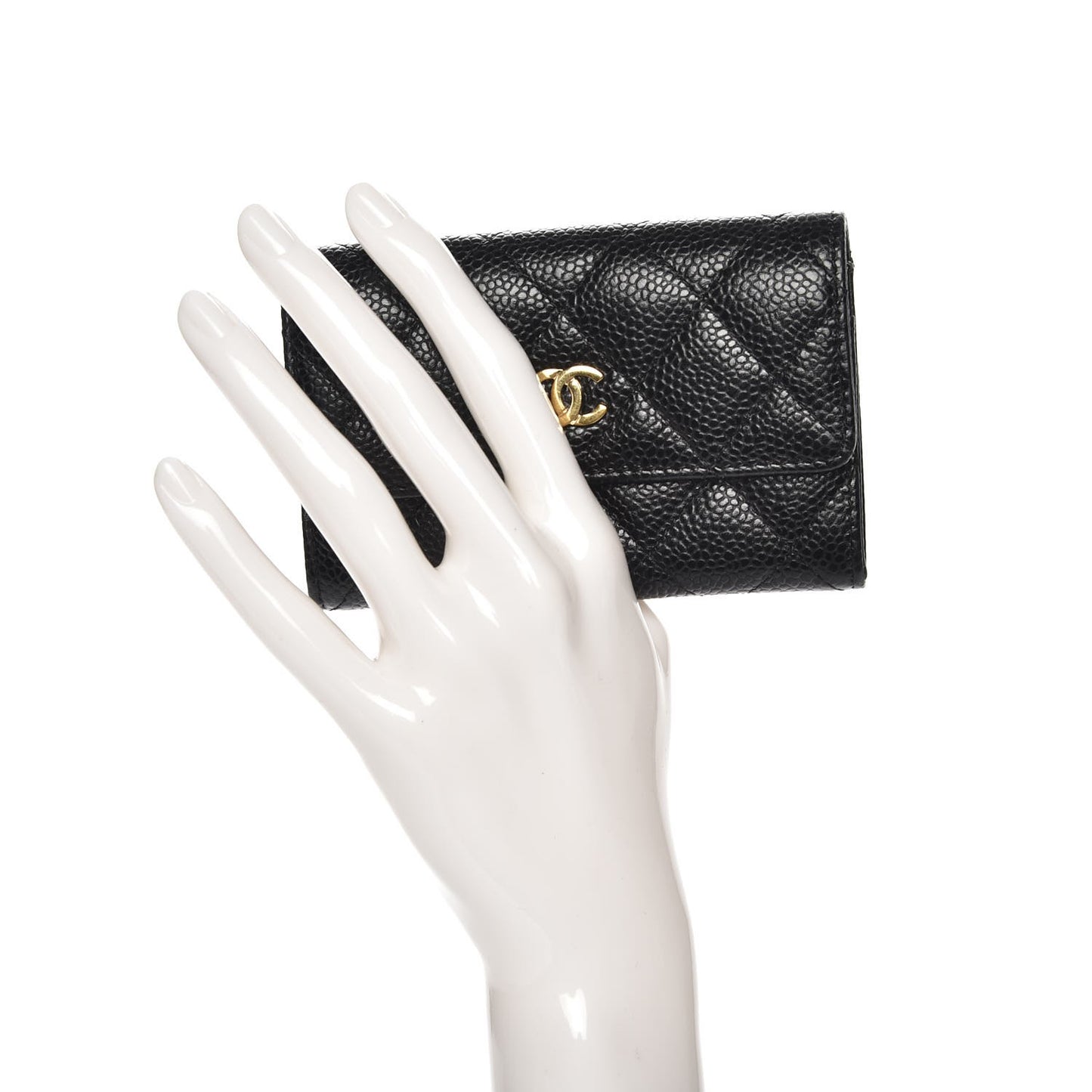 Caviar Quilted Flap Card Holder Black