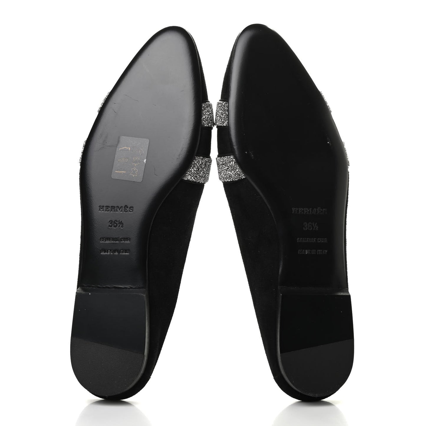 Satin Suede Goatskin Crystal Roxane Mules 36.5 Black