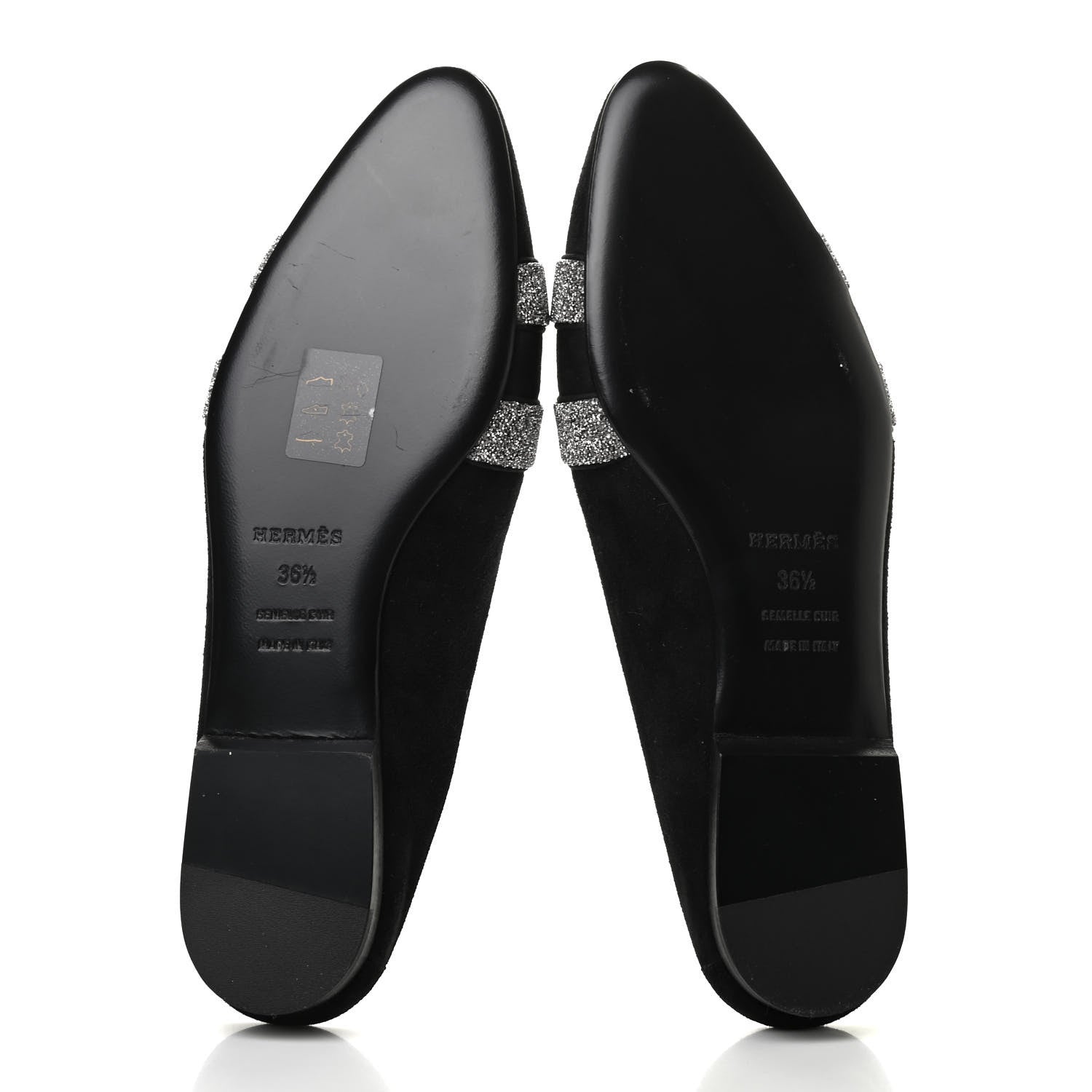 Hermes Satin Suede Goatskin Crystal Roxane Mules 36.5 Black 5 of 9