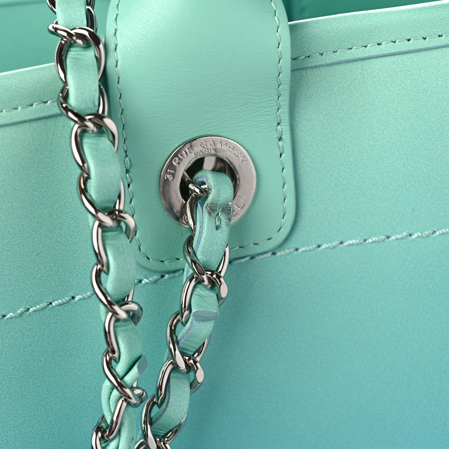Chanel Shaded Calfskin Small Deauville Tote Light Green Turquoise Purple 13 of 15