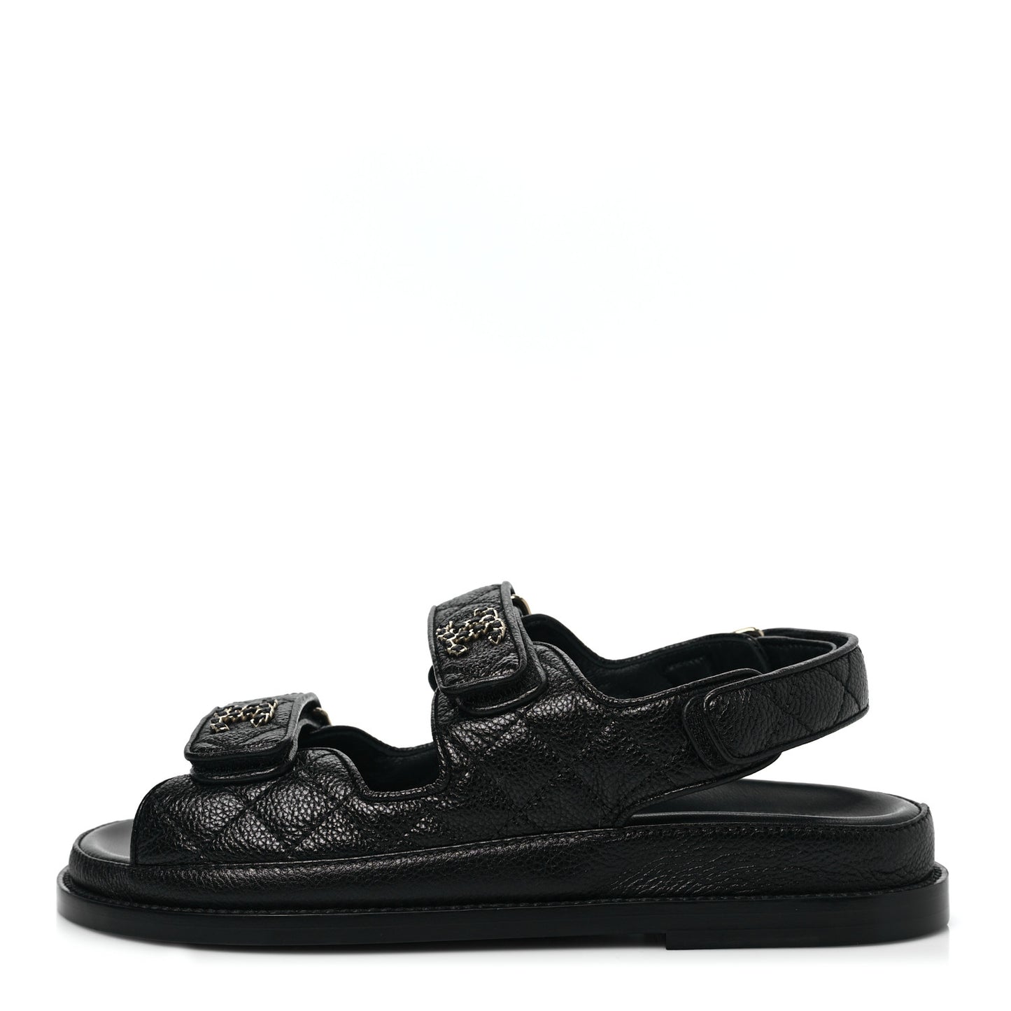 Grained Calfskin Velcro Dad Sandals 36 Black