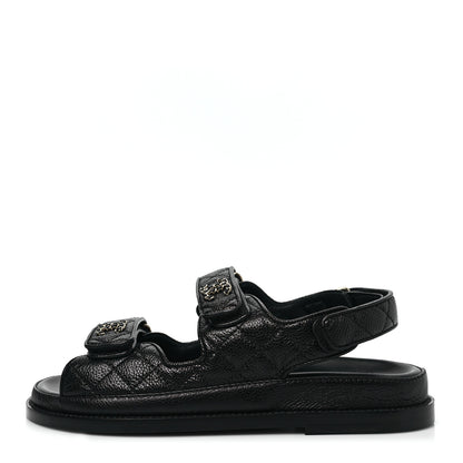 Chanel Grained Calfskin Velcro Dad Sandals 36 Black 1 of 9