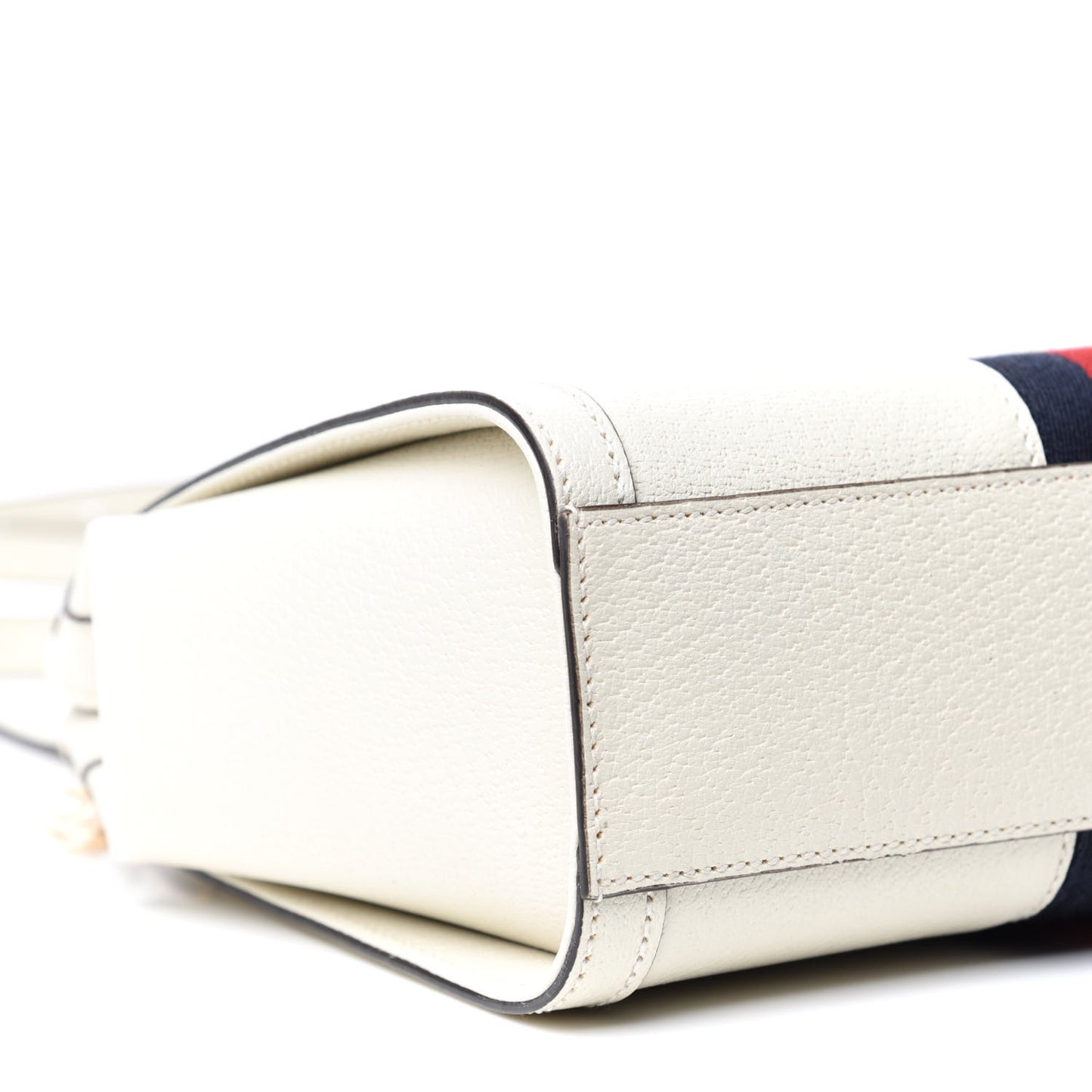 Textured Calfskin Web Small Ophidia Tote Bag Mystic White
