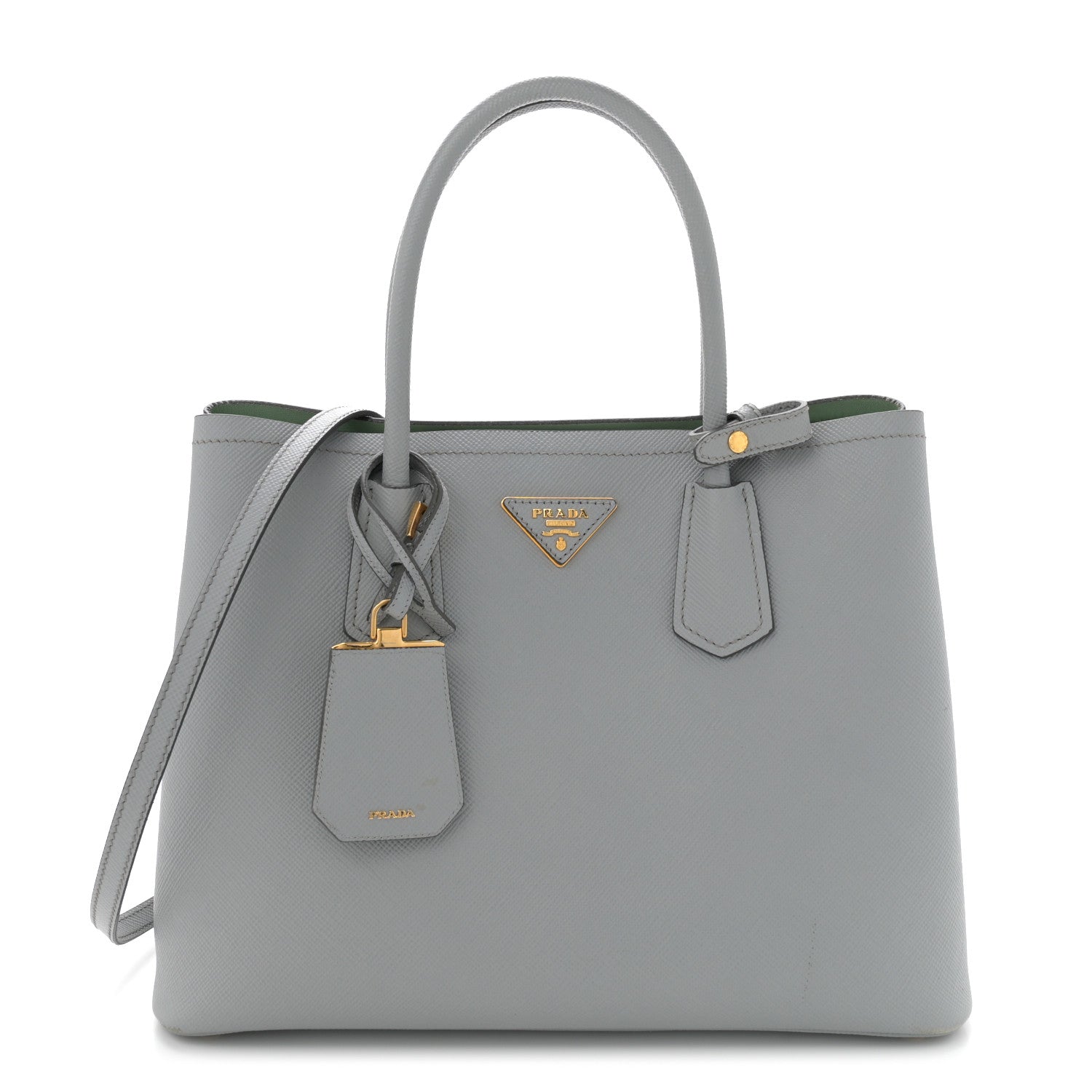 Prada Saffiano Cuir Medium Double Bag Granito Acquamarina 1 of 15