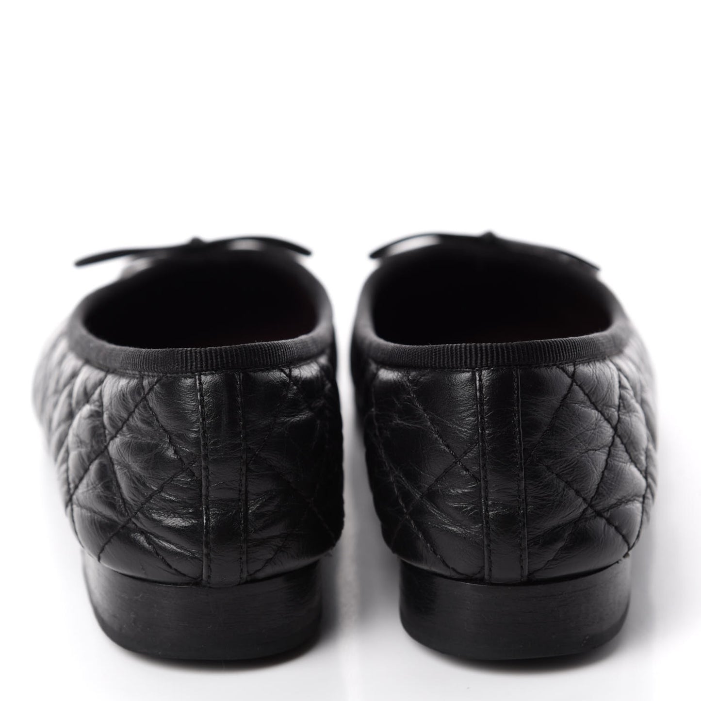 Aged Calfskin Quilted CC Cap Toe Ballerina Flats 35.5 Black