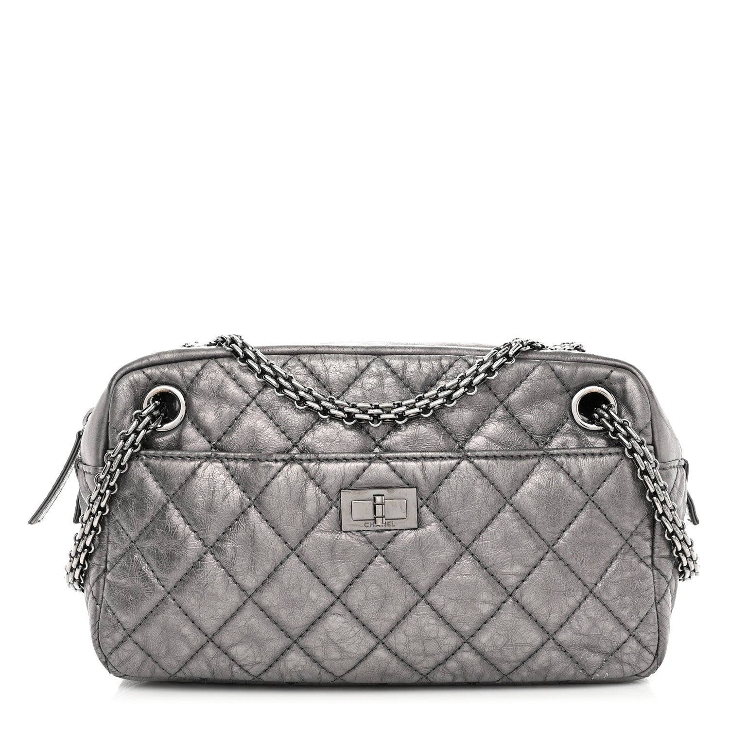 Chanel Metallic Aged Calfskin Quilted Medium Reissue Camera Case Dark Silver 1 of 12