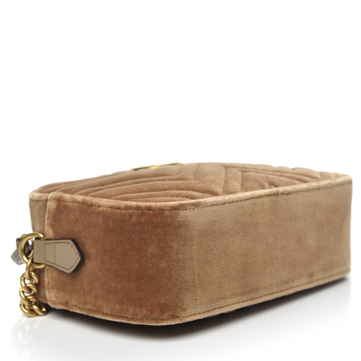 Velvet Matelasse Small GG Marmont Chain Shoulder Bag Taupe