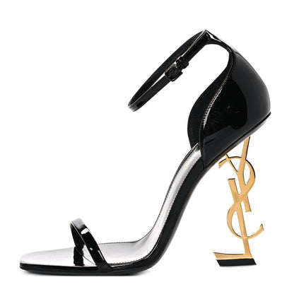 Saint Laurent Patent Calfskin Opyum 110 Sandals 39 Black Gold 1 of 8