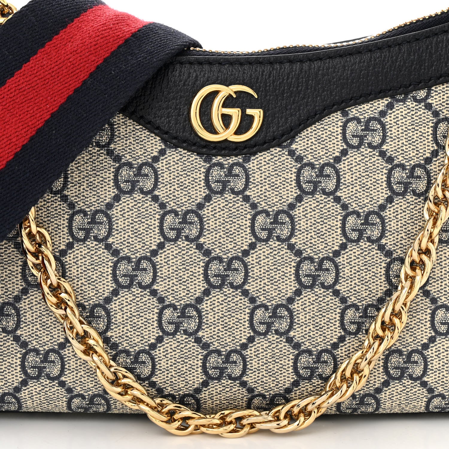 Gucci GG Supreme Monogram Textured Dollar Calfskin Web Small Ophidia GG Handbag Beige Blue 8 of 11