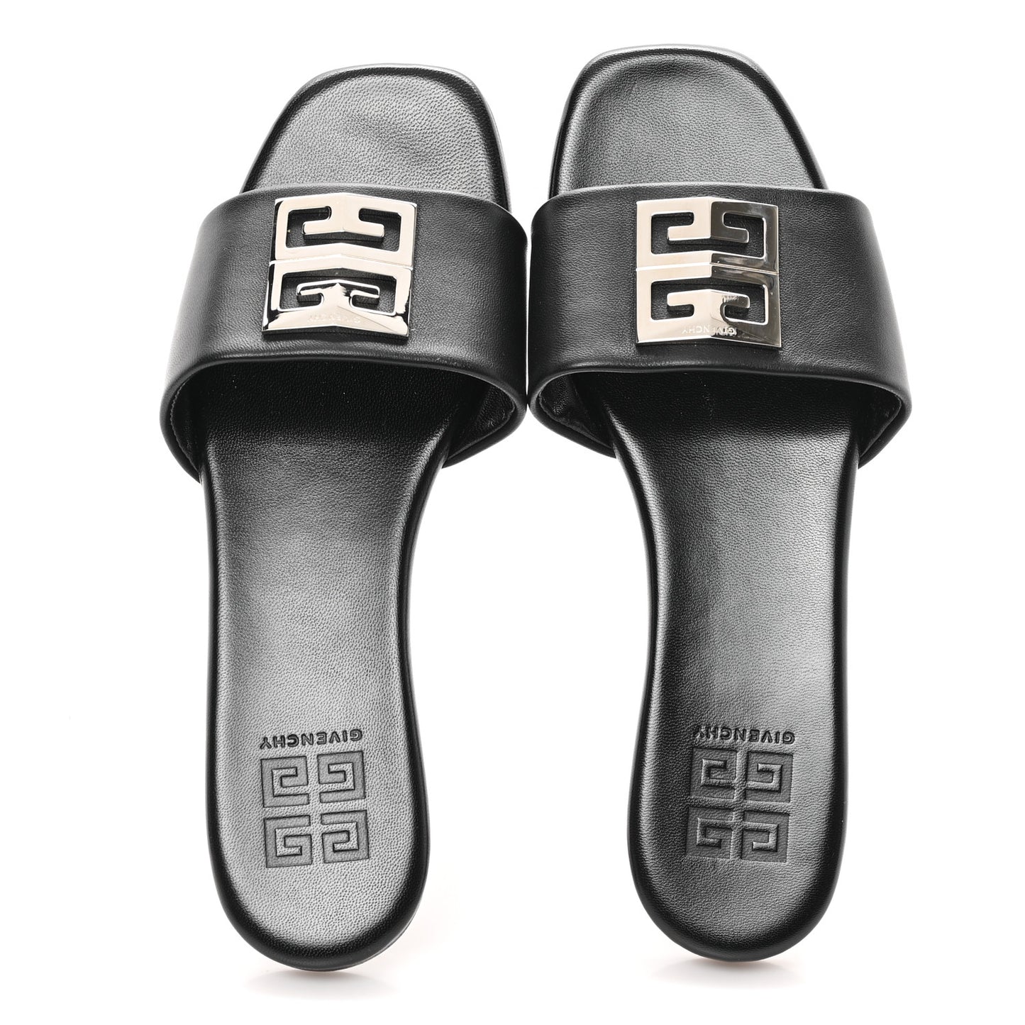 Lambskin 4G Plaque Flat Sandals 38 Black