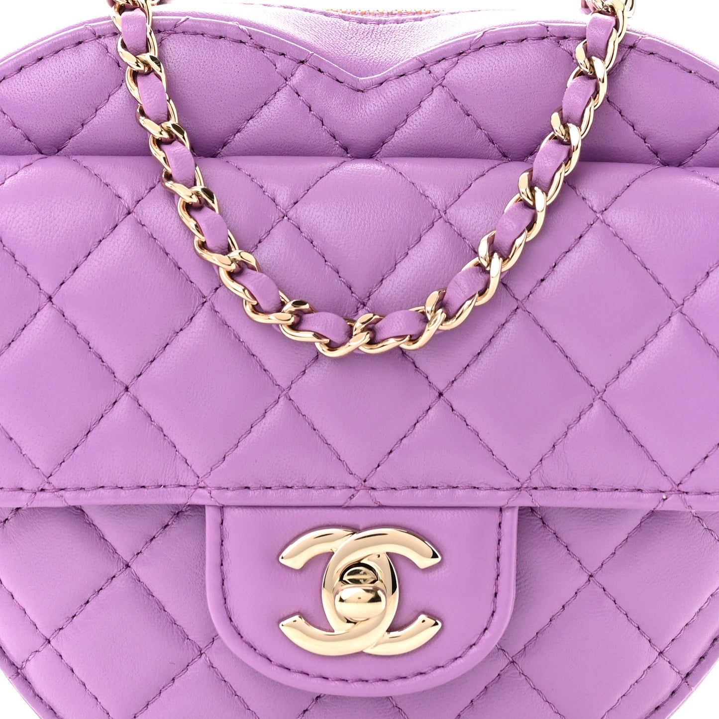 Lambskin Quilted CC In Love Heart Bag Purple