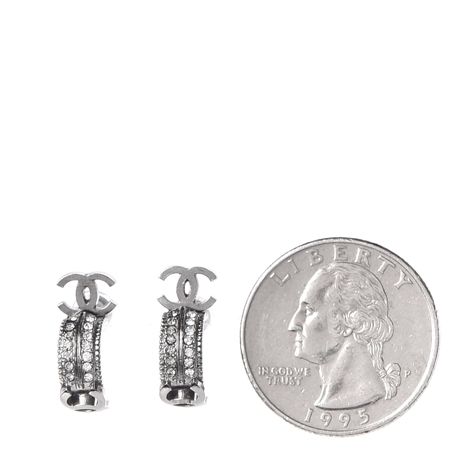 Chanel Ruthenium Crystal CC Hoop Earrings 2 of 5