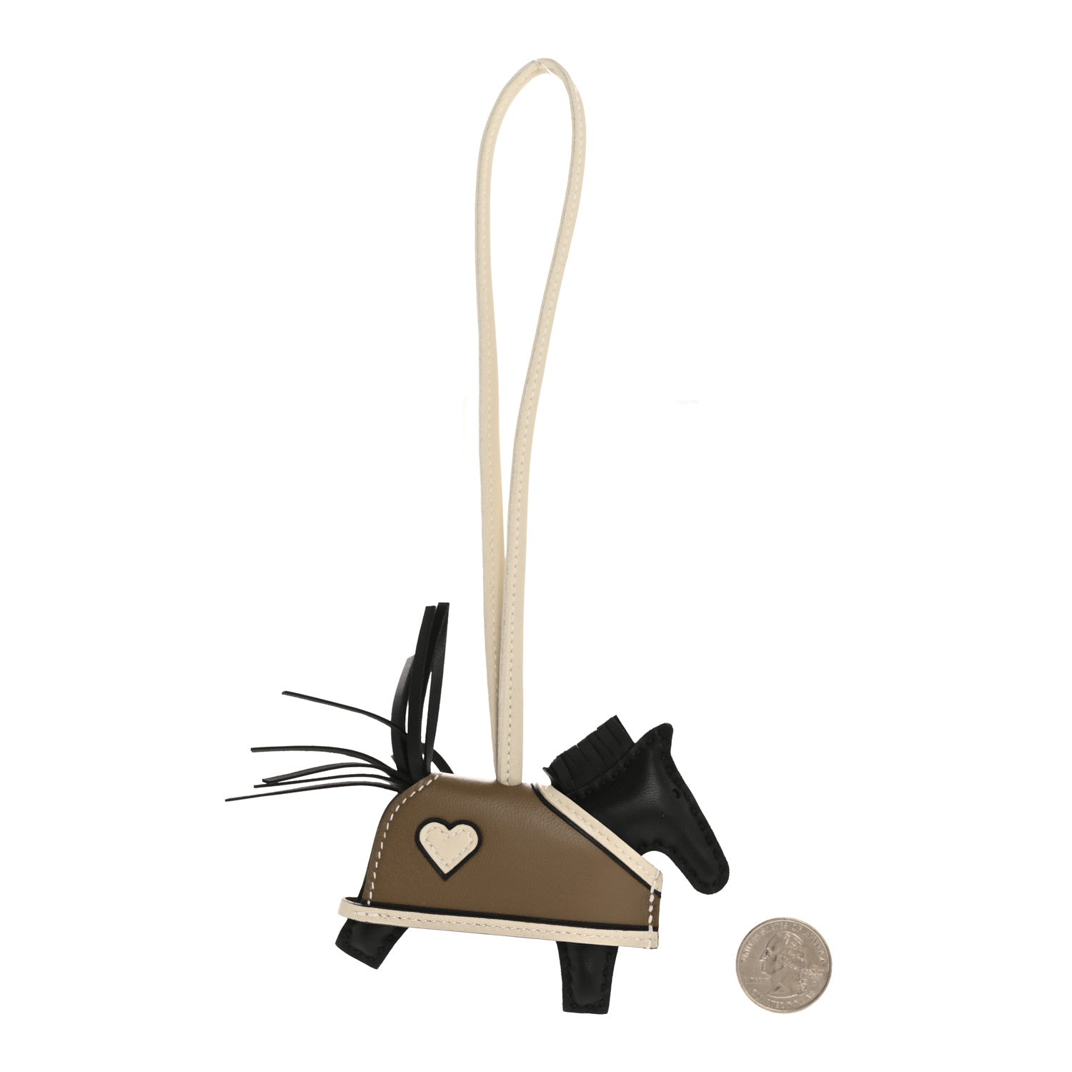 Hermes Milo Lambskin Grigri Rodeo Robeo Coeur Bag Charm PM Black Craie Etoupe 2 of 5