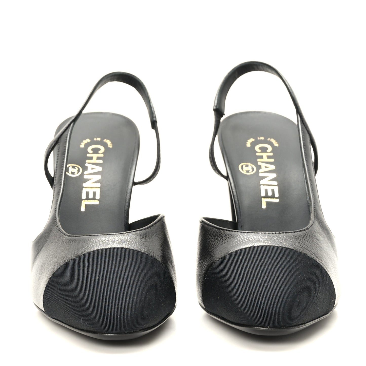 Goatskin Grosgrain Cap Toe CC Slingback Sandals 37 Black