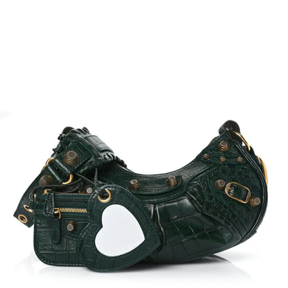 Balenciaga Extra Supple Calfskin Crocodile Embossed Le Cagole Shoulder Bag XS Forest Green 1 of 12