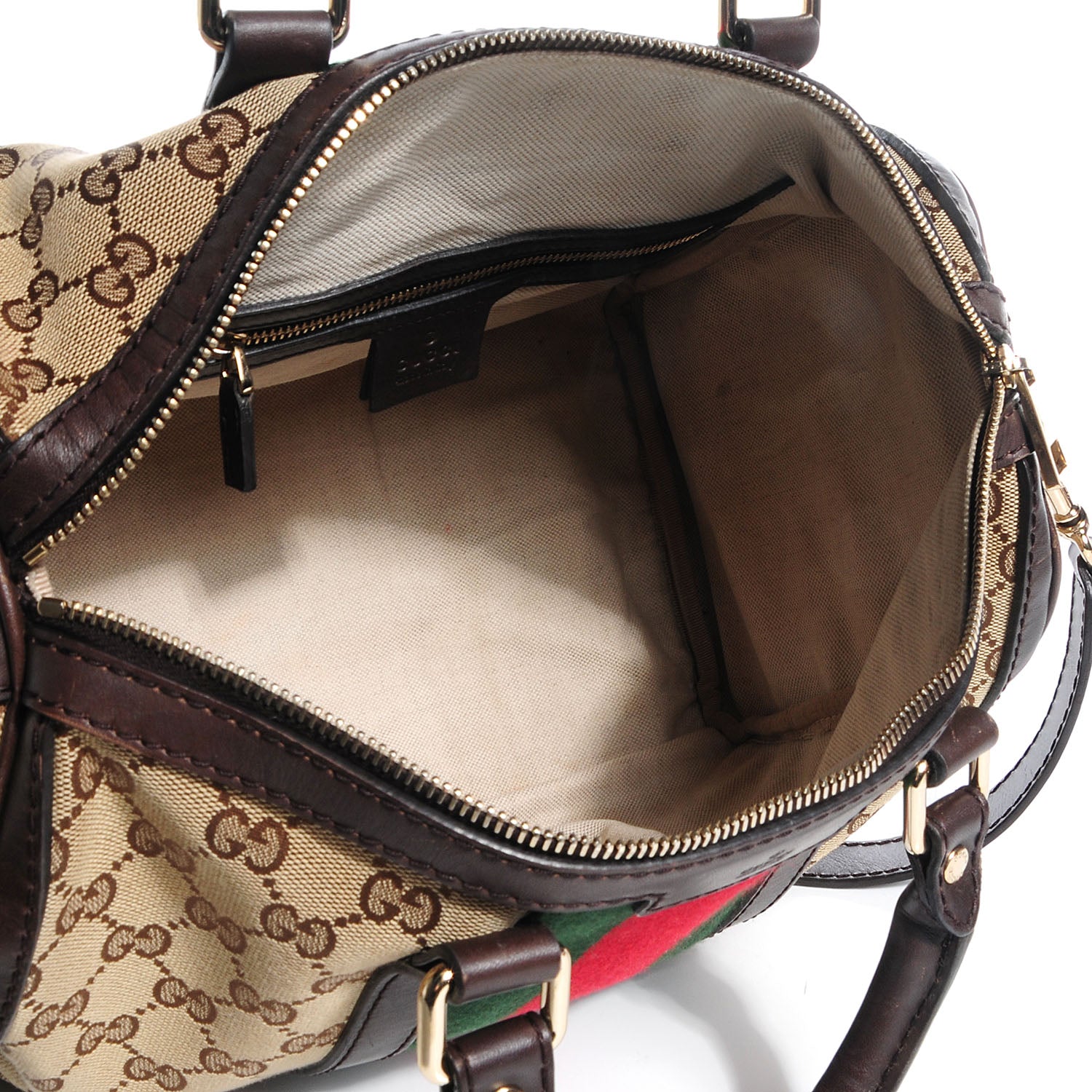 Gucci Monogram Selleria Calfskin Vintage Web Medium Boston Beige Ebony Cocoa 5 of 14