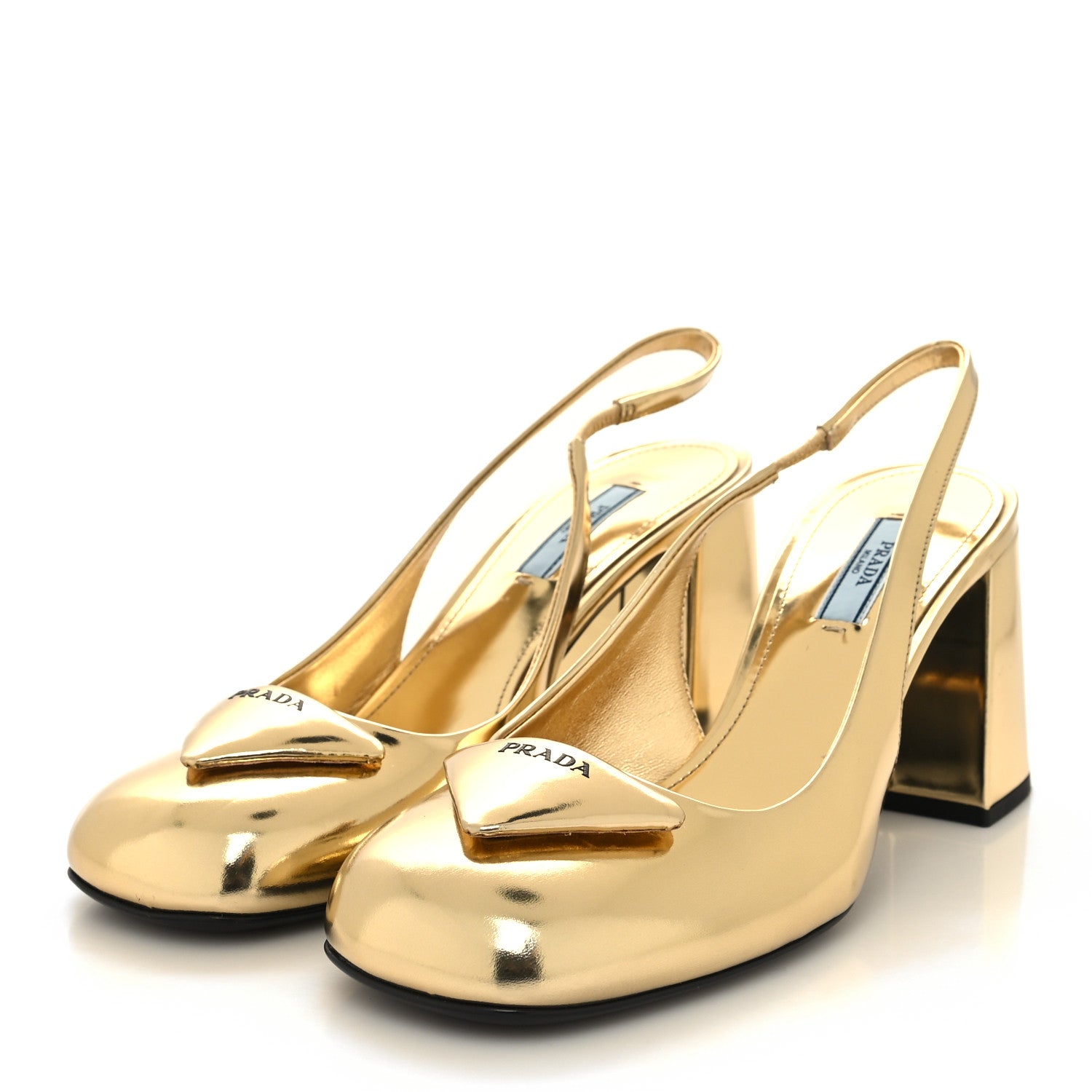 Prada Metallic Patent Triangle Logo Slingback Pumps 38 Platino 3 of 8