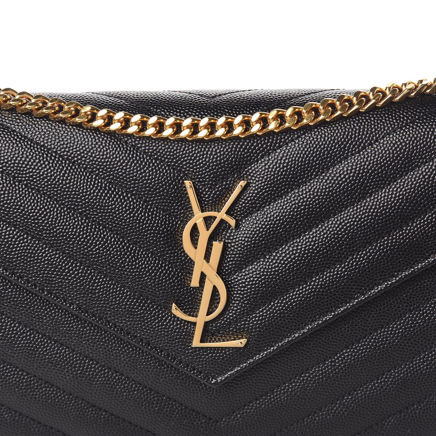 Grain De Poudre Matelasse Chevron Monogram Chain Wallet Black