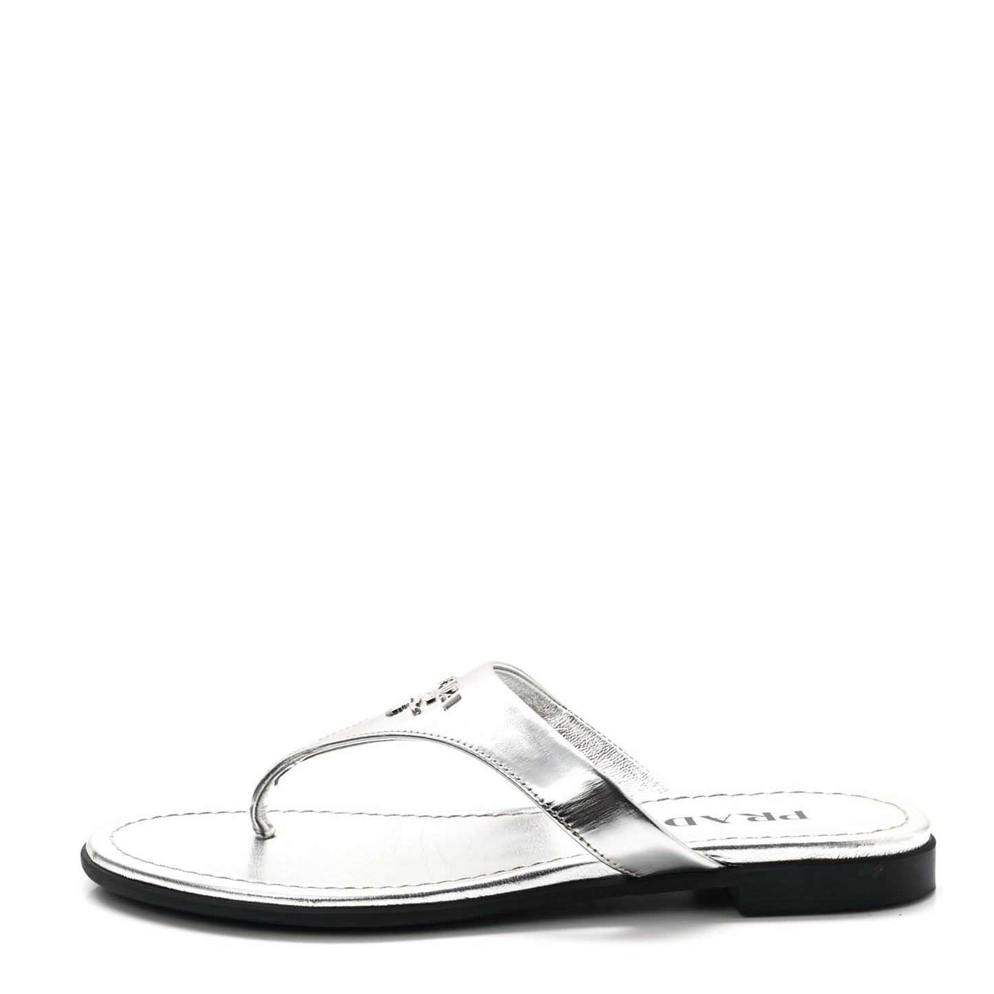 Metallic Calfskin Logo Thong Sandals 37 Silver