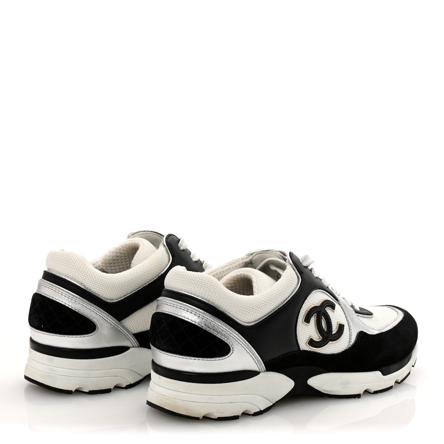 Mesh Suede Calfskin Grained Calfskin Womens CC Sneakers 39 Black White