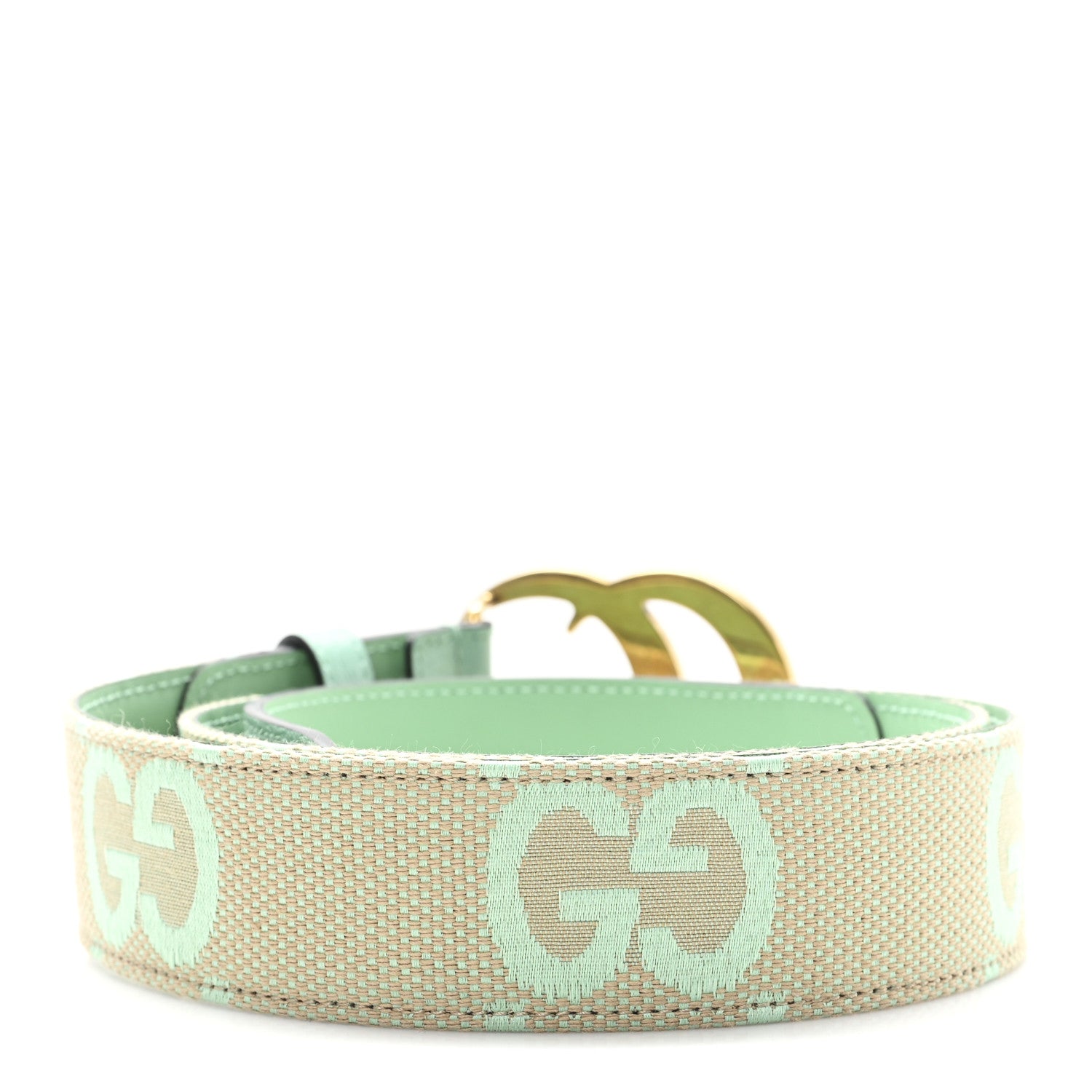 Gucci Monogram Jumbo GG Textured Dollar Calfskin Double G 40mm Belt 90 36 Mint Green 2 of 4