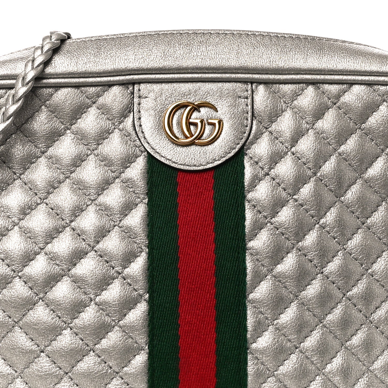 Gucci Laminated Nappa Web Trapuntata Small GG Shoulder Bag Argento 9 of 14