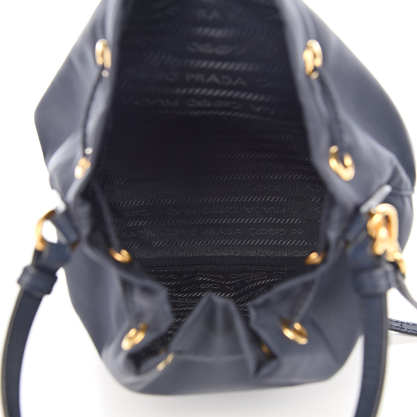 Saffiano Tessuto Nylon Mini Bucket Crossbody Bag Blue
