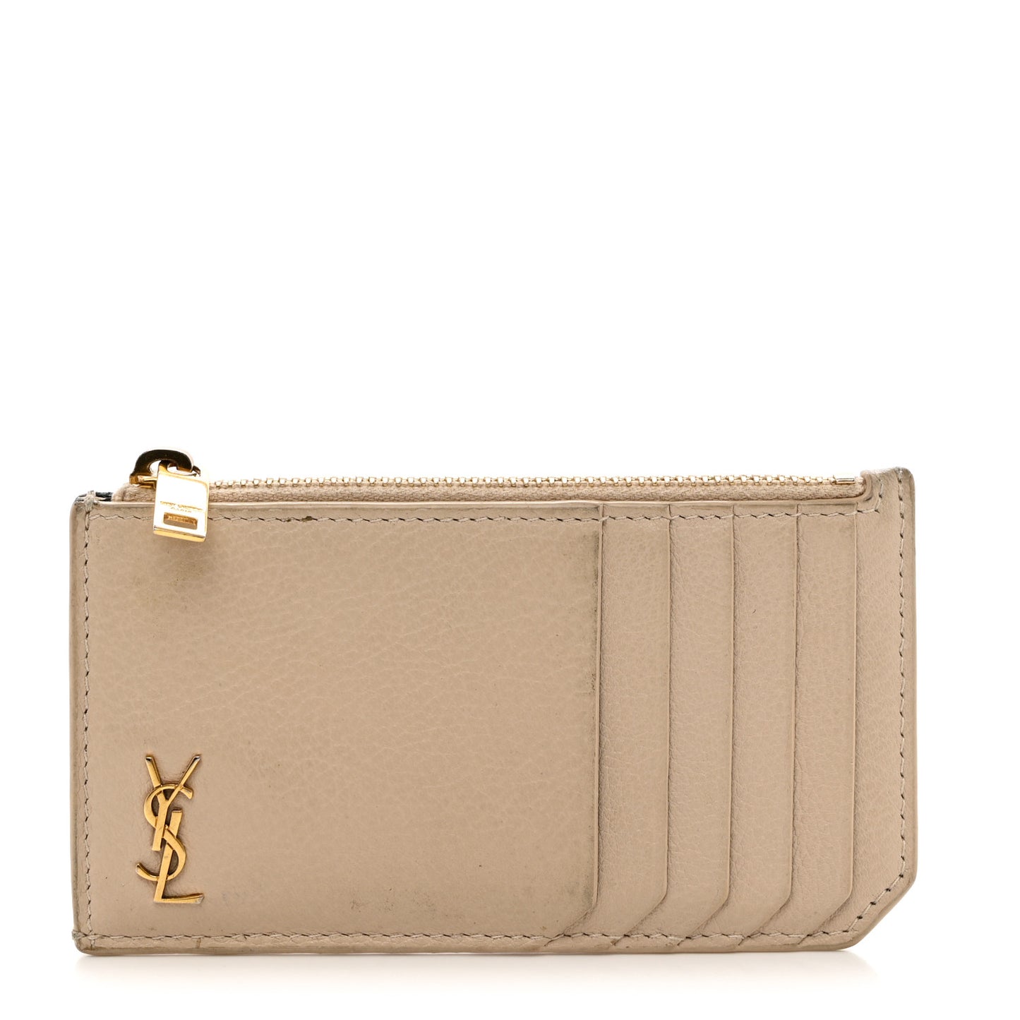 Grained Calfskin Monogram 5 Fragments Zip Pouch Card Holder Beige