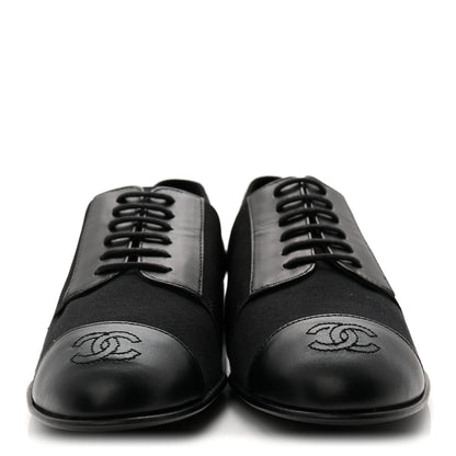 Chanel Calfskin Elastic Lace Up Cap Toe CC Loafers 35.5 Black 2 of 9