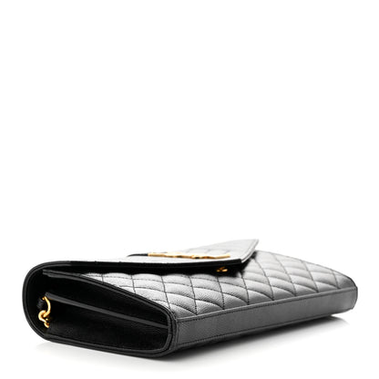 Saint Laurent Grain De Poudre Mixed Matelasse Triquilt Monogram Chain Wallet Black 4 of 10