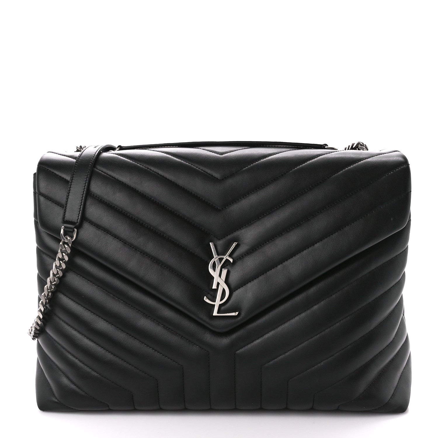 Saint Laurent Calfskin Y Quilted Monogram Large Loulou Chain Satchel Black 1 of 11