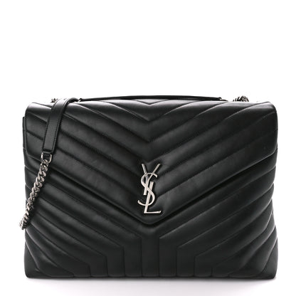 Saint Laurent Calfskin Y Quilted Monogram Large Loulou Chain Satchel Black 1 of 11