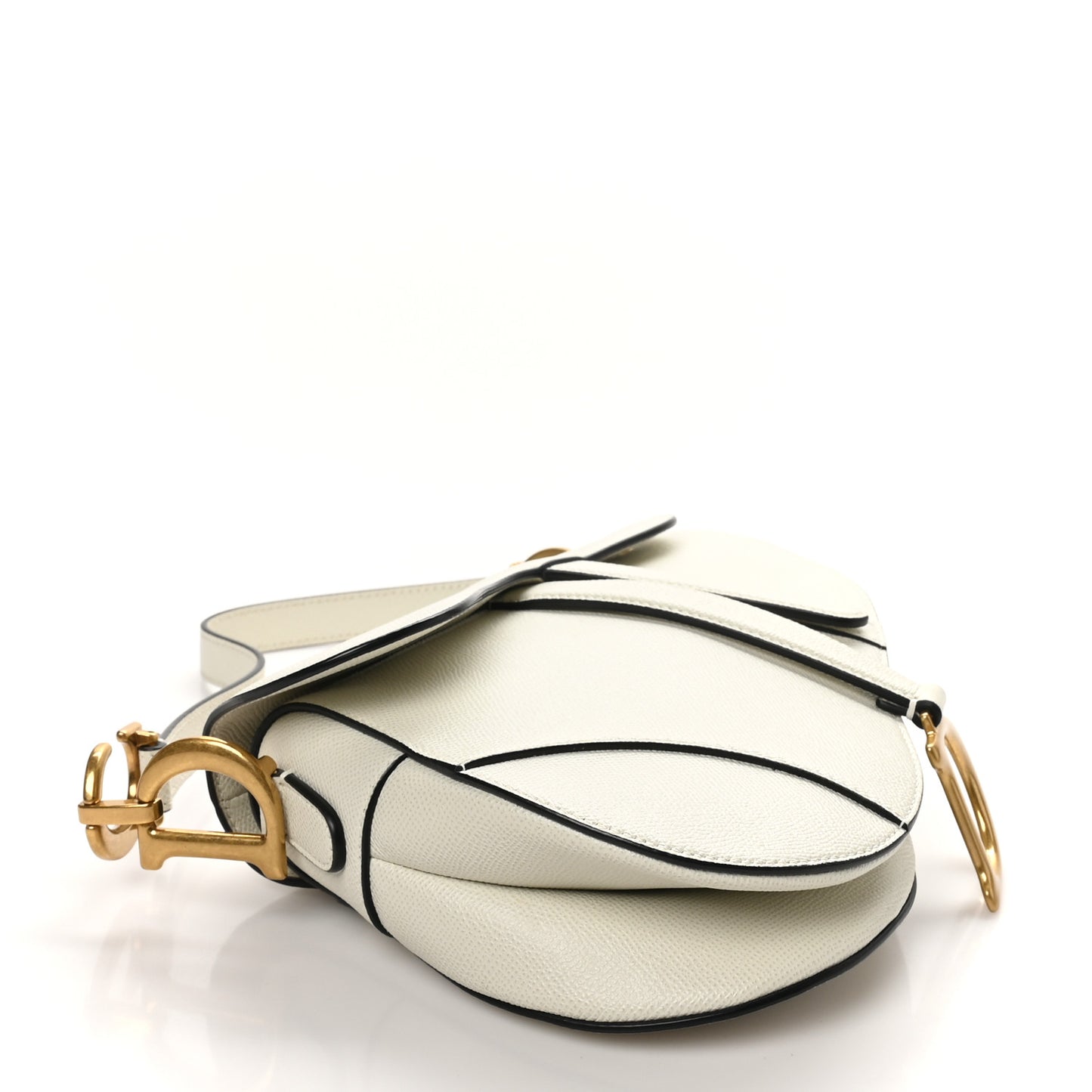 Grained Calfskin Saddle Bag White