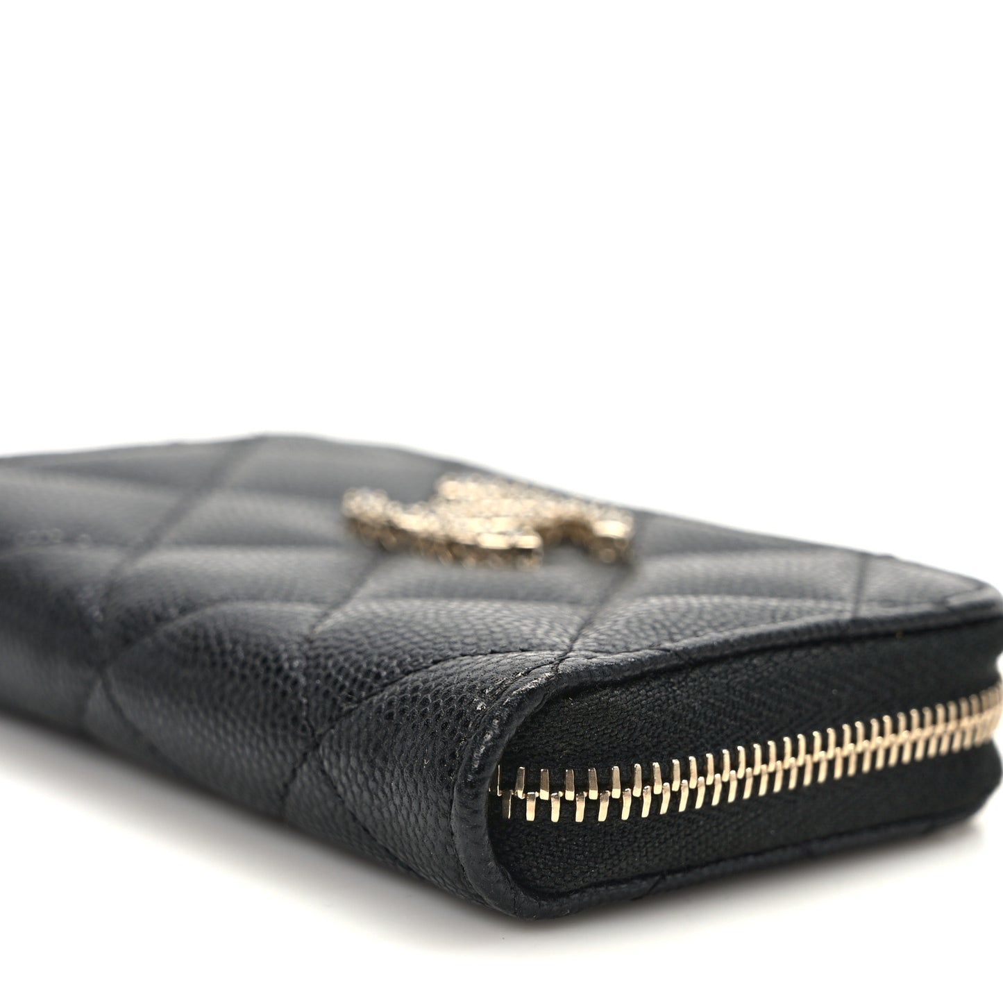 Shiny Caviar Quilted Strass CC Zip Coin Purse Black
