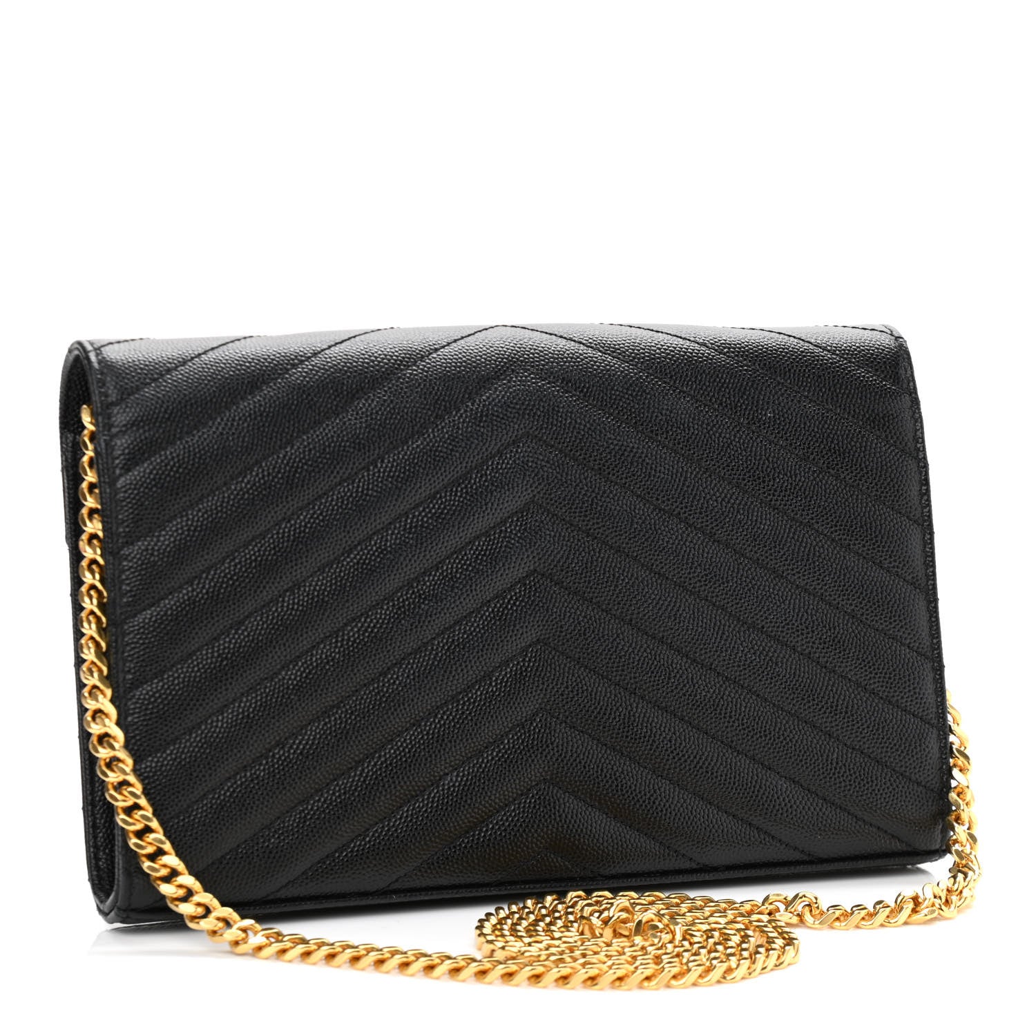 Saint Laurent Grain De Poudre Matelasse Chevron Monogram Chain Wallet Black 3 of 13