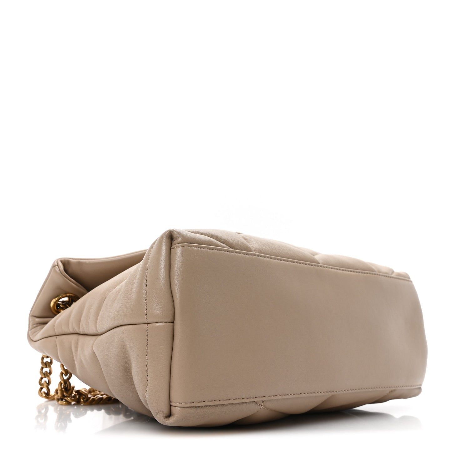 Lambskin Quilted Small Loulou Puffer Monogram Chain Satchel Dark Beige