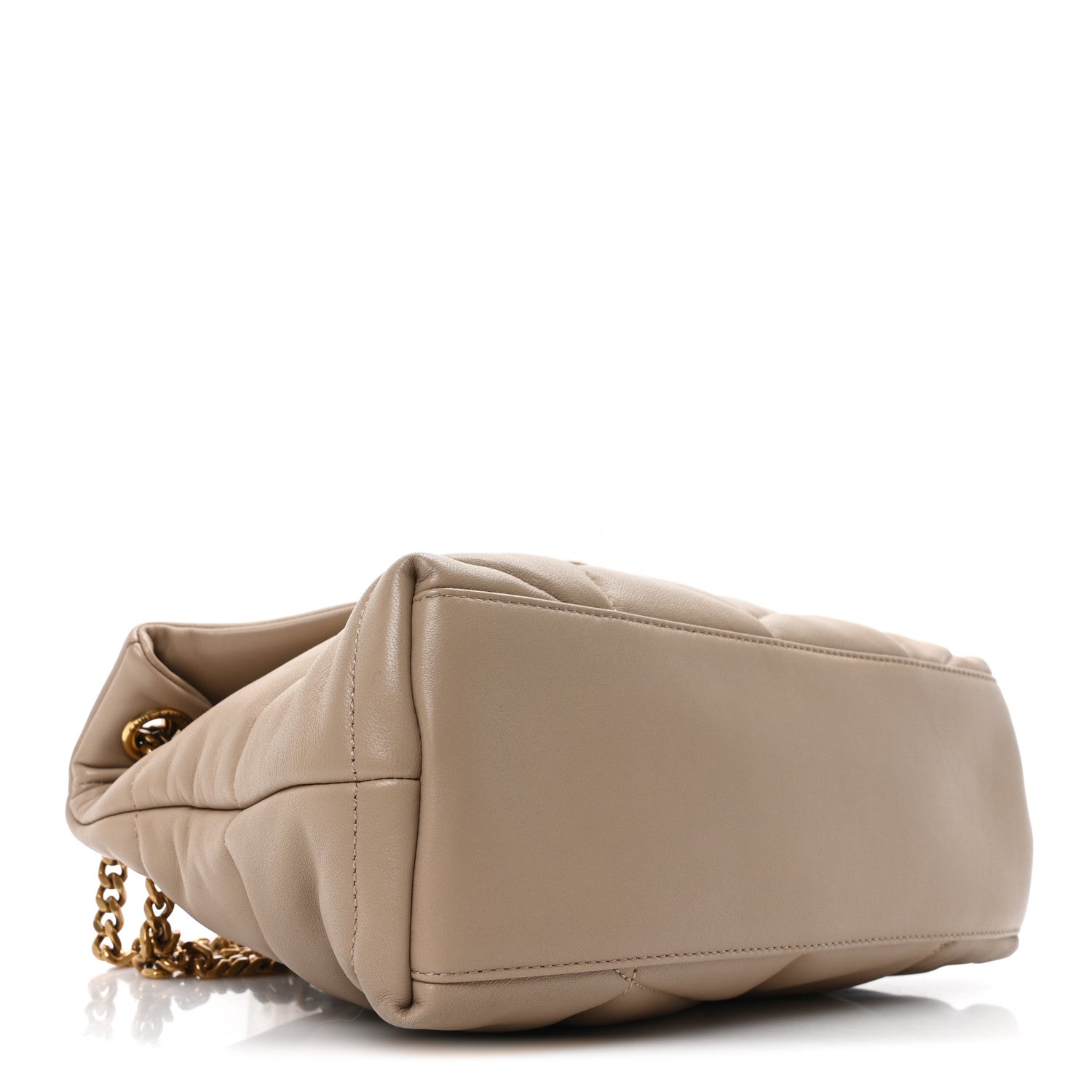 Saint Laurent Lambskin Quilted Small Loulou Puffer Monogram Chain Satchel Dark Beige 4 of 10