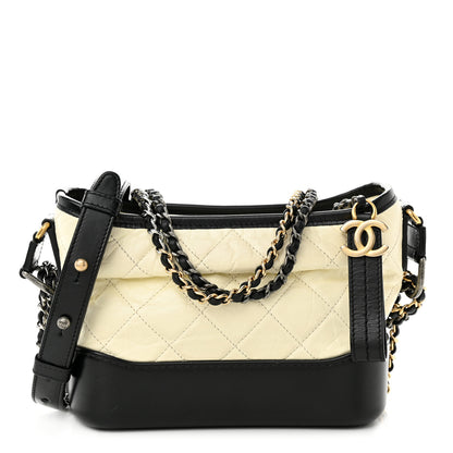 Chanel Aged Calfskin Quilted Small Gabrielle Hobo Black White 1 of 10