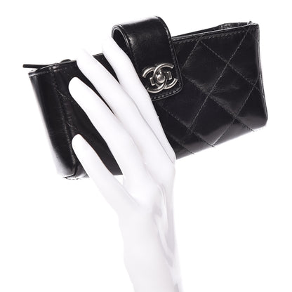Chanel Glazed Calfskin Quilted Mini Phone Holder Clutch Black 2 of 9