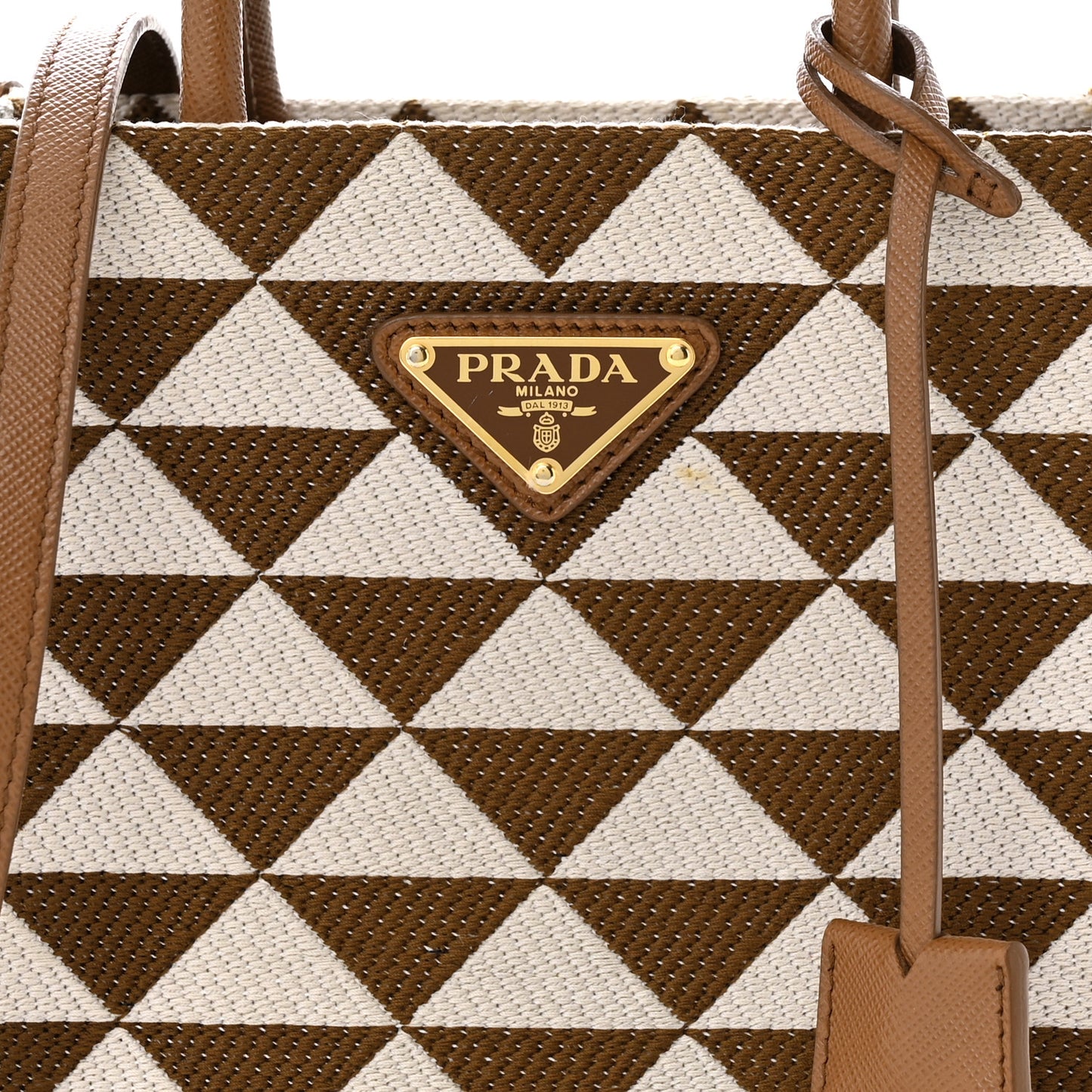 Jacquard Saffiano Triangolo Symbole Embroidered Micro Tote Tobacco Talco