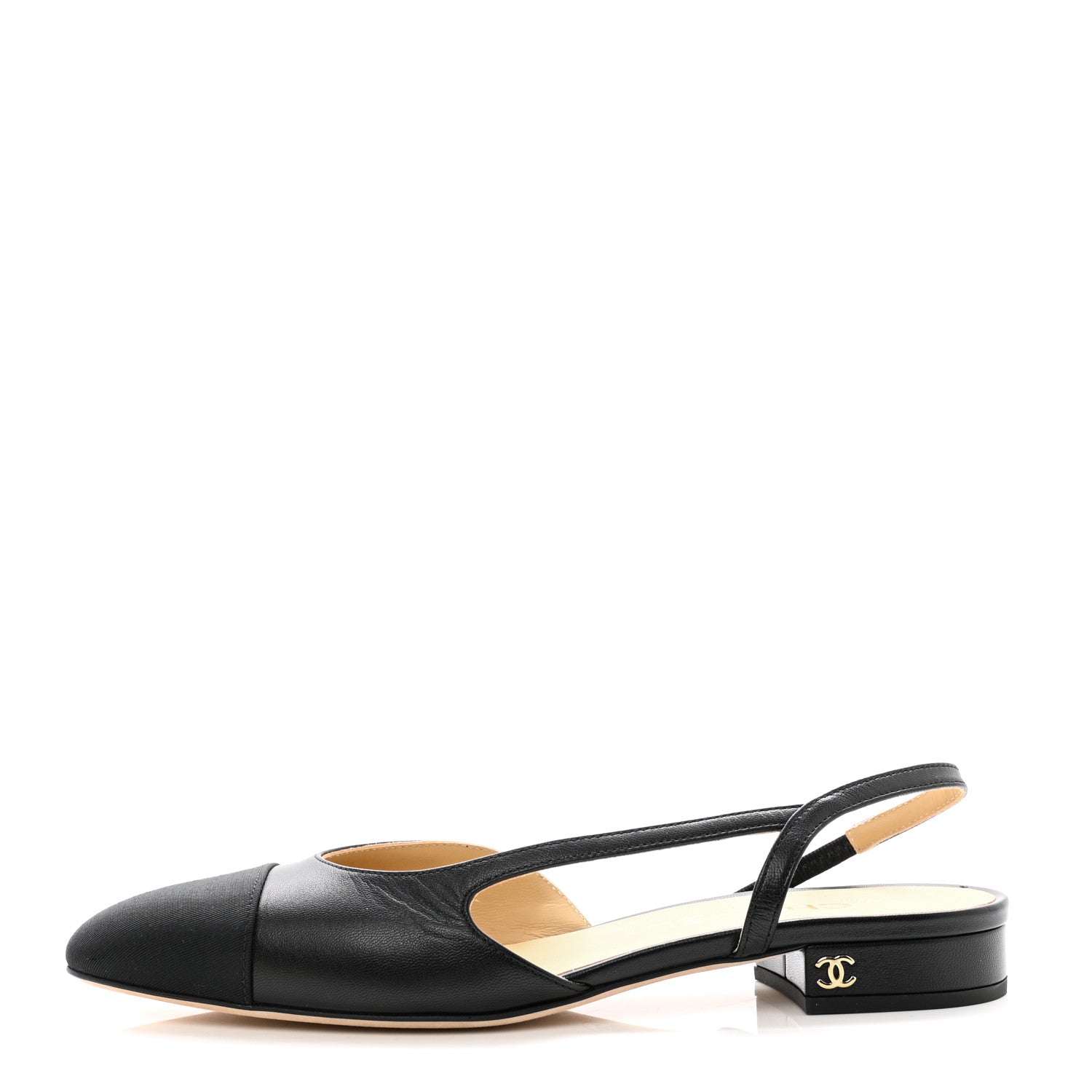 Chanel Lambskin Cap Toe CC Slingback Sandals 38 Black 1 of 9