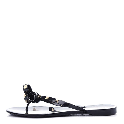 Valentino Garavani PVC Jelly Glitter Rockstud Bow Thong Sandals 41 Black 1 of 10