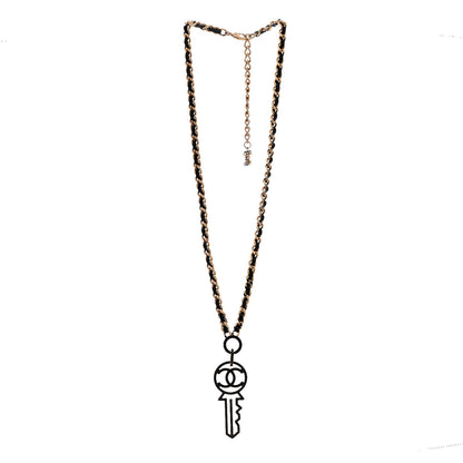 Chanel Patent Crystal Key Necklace Gold Black 3 of 6