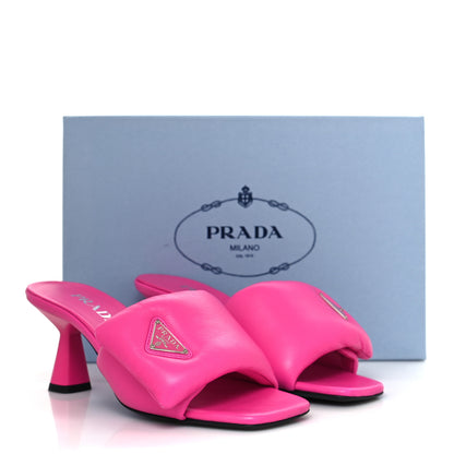 Prada Nappa Soft Padded Metal Triangle Logo 65mm Slide Sandals 37 Begonia Fluo 8 of 8