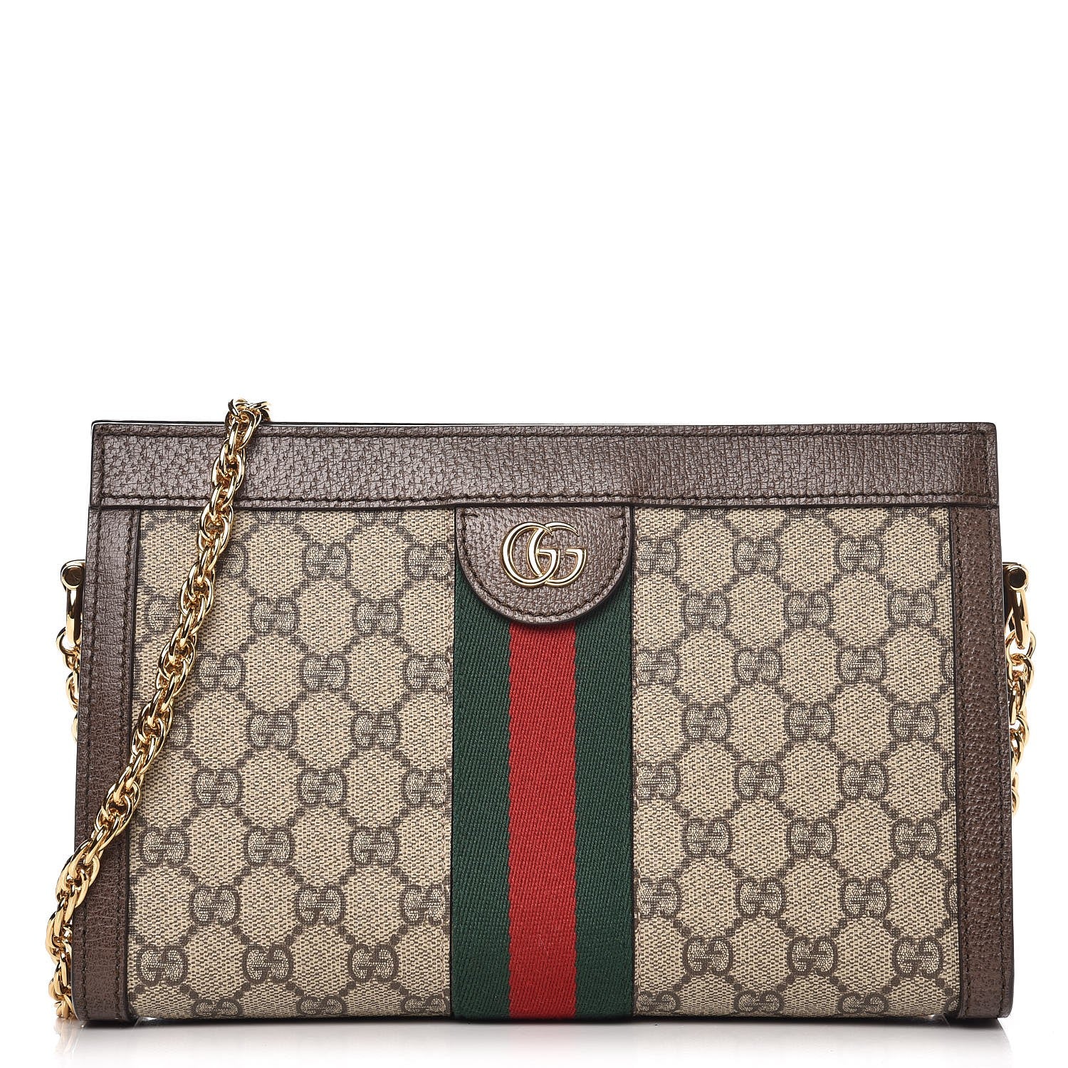 Gucci GG Supreme Monogram Web Small Ophidia Chain Shoulder Bag Brown 1 of 7