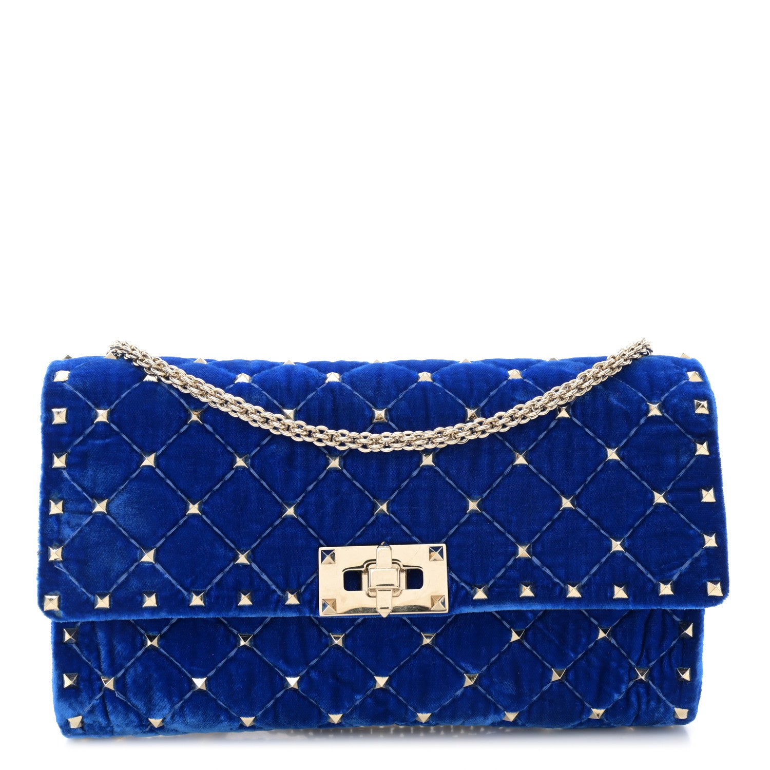Valentino Garavani Velvet Rockstud Spike Wallet on Chain Acid Blue 1 of 9