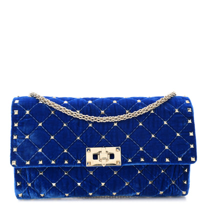 Valentino Garavani Velvet Rockstud Spike Wallet on Chain Acid Blue 1 of 9