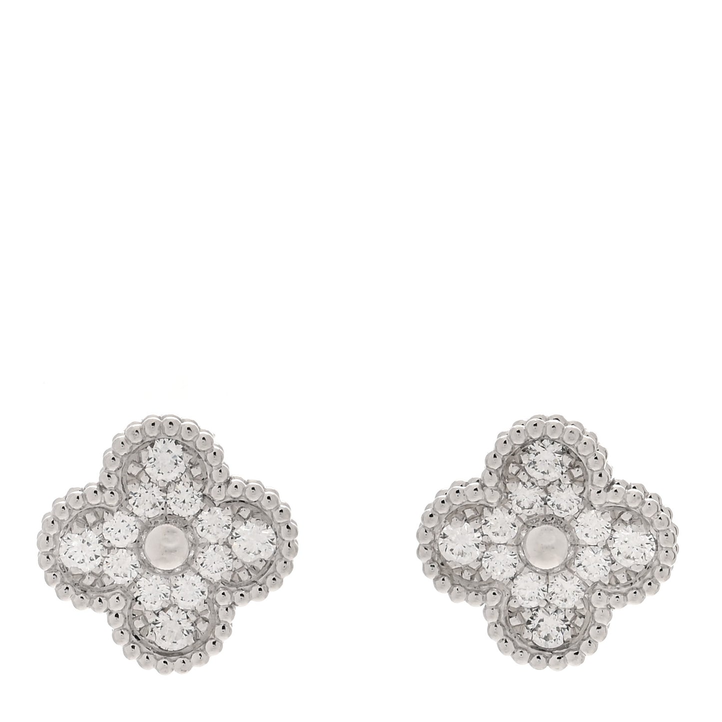 18K White Gold Diamond Vintage Alhambra Earrings
