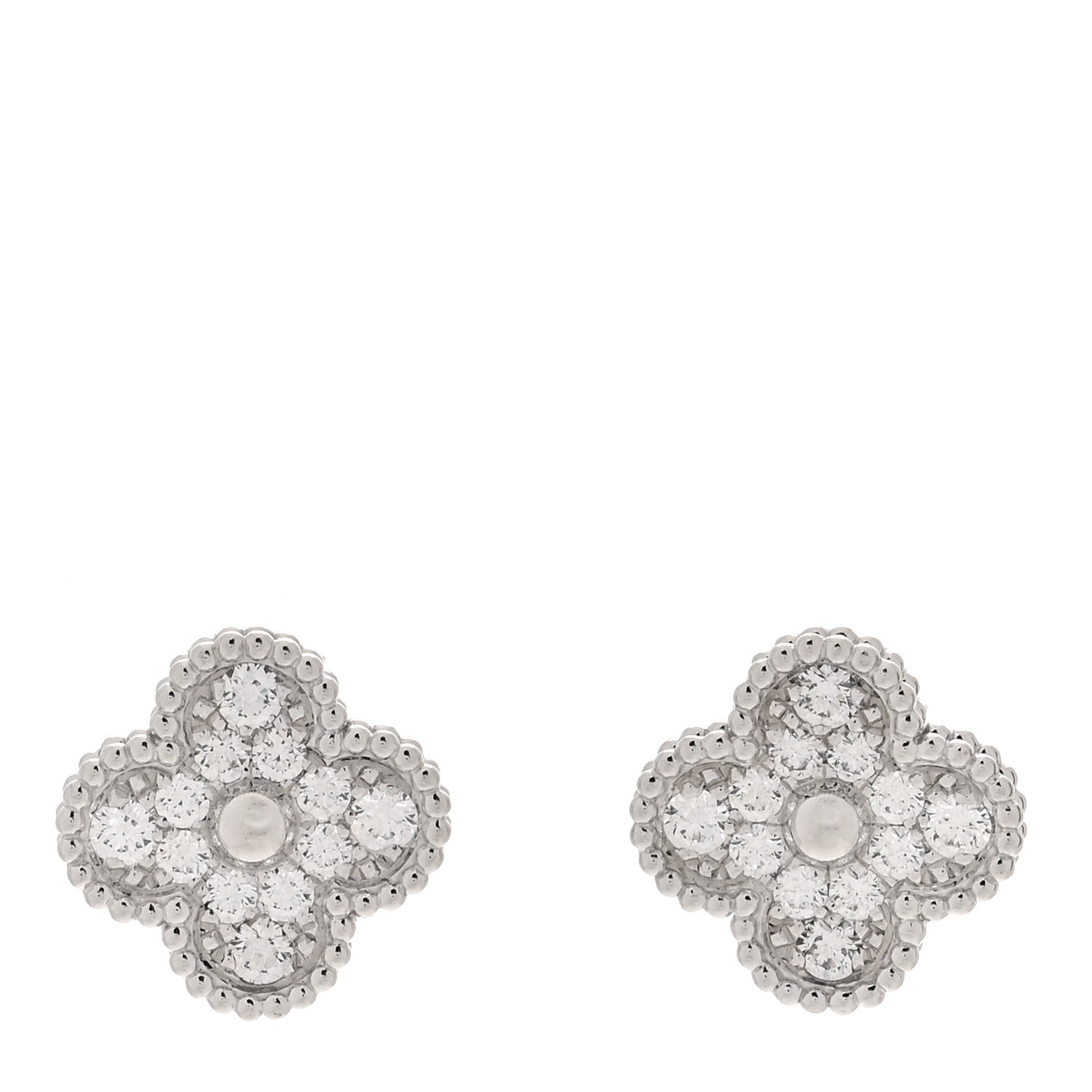 Van Cleef & Arpels 18K White Gold Diamond Vintage Alhambra Earrings 1 of 6
