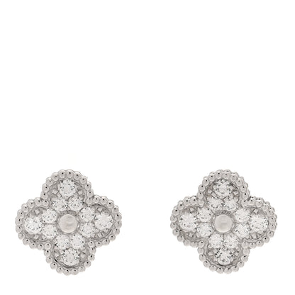 Van Cleef & Arpels 18K White Gold Diamond Vintage Alhambra Earrings 1 of 6